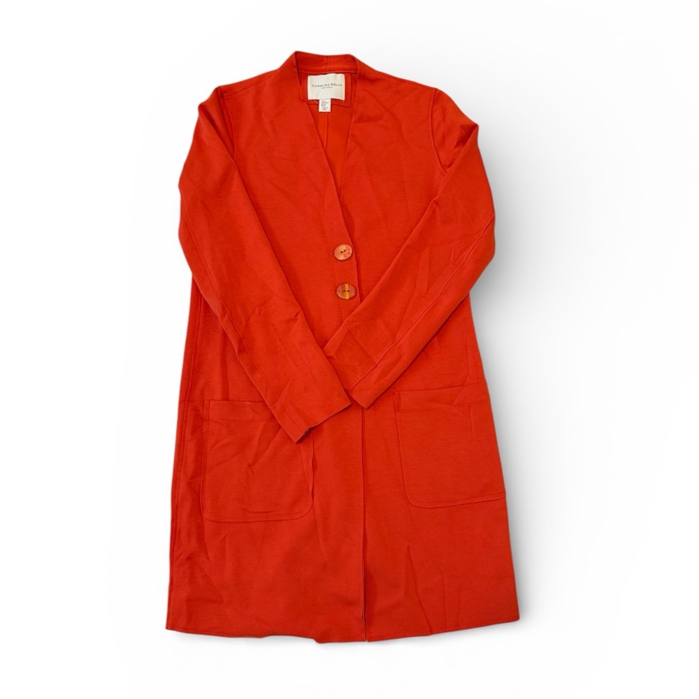 Carolina Belle Montreal Orange Long Duster Coat Jacket Blazer Sz XS
